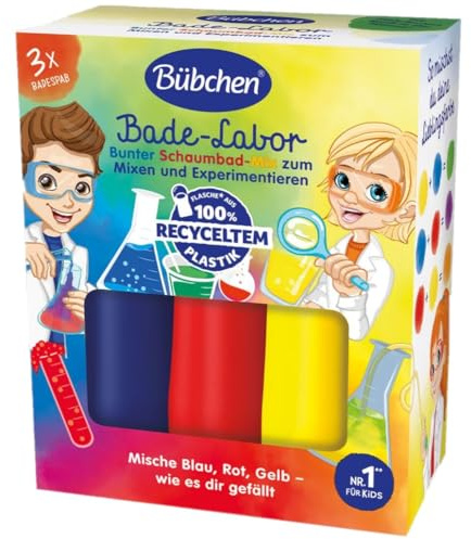 Bübchen Bade-Labor, Bunter Schaumbad-Mix zum Mixen und Experimentieren 3x50ml (blau, rot, gelb)