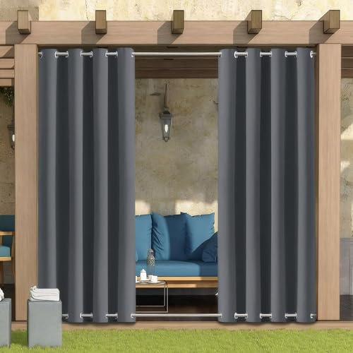 Outdoor Vorhang Wetterfest Wasserdicht mit ösen,Outdoorvorhänge Gardinen für draußen Balkon terrasse Pavillon Aussen Outdoorvorhang Sonnenschutz Vorhänge Garten,Dunkelgrau,2 Stück|132x274cm(BxH)