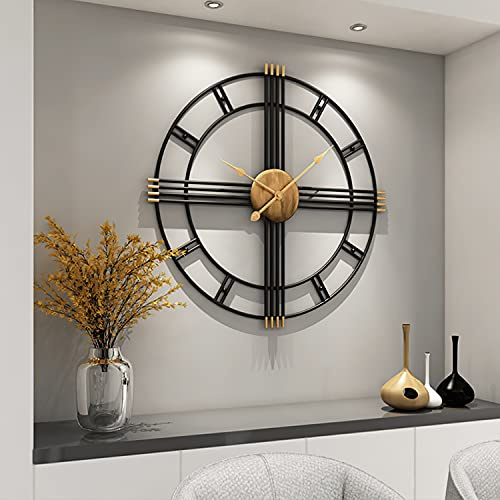 Yumyolk Wanduhr groß rund Metall geräuschlos Nicht tickend batteriebetrieben, 60cm, 24 Zoll römische Ziffern, Uhren für Wohnzimmer, Schlafzimmer, Küchen wanduhr Dekoration