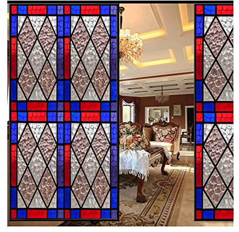 Siunwdiy Fensterfolien,Sichtschutz Fensterfolie mit Geometrie Motiv - Bunt Blickdichte Statisch Haftende Selbsthaftend - Sichtschutzfolie Dekoration Glas und Tür - für Badzimmer Küche,Y,30x100cm