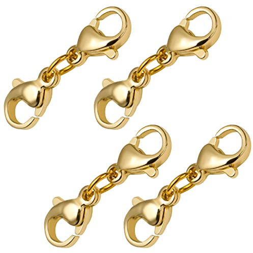 KINBOM 4pcs 22mm/0.87inch Double Lobster Clasp Extender, Double Claw Connector Gold Bracelet Extender Jewelry Clasp Necklace Shortener for Women Girls DIY Jewelry Making