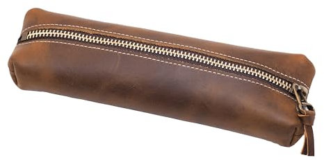 BAWAKO Federmäppchen aus hochwertigem Leder - Handgefertigtes Etui mit Reißverschluss - Federtasche für Erwachsene und Studenten, Kosmetiktasche,Schminktasche (Hellbaun, H5)