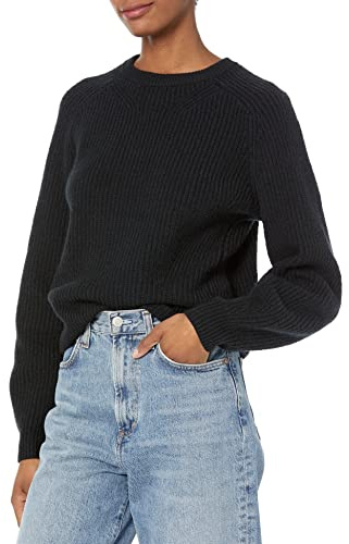 Amazon Essentials Women's Ribbed Long Sleeve Crewneck Sweater, Black, Large
