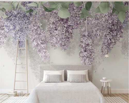 TANYANG Custom 3D Wallpaper Mural Beautiful Lilac Wisteria Flower Stereo Flower Wedding Room Background Wall Decor 430Cm(W)×300Cm(H)