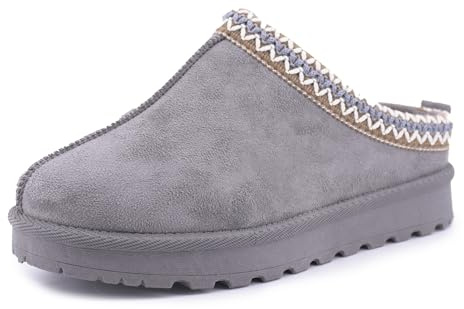 JOMIX Chaussons Femme Hiver d'Intérieur Pantoufles Mules Élégant pour Maison Sabots Chaude Antidérapants Confortables à Enfiler Effet Daim Doublure Douce Semelle Épaisse Confort Quotidien