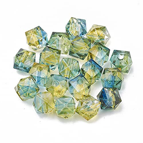 Craftdady 100pcs Square Polygon Acrylic Beads Transparent Faceted Octagon Beads Clear Two-Tone Cube Spacer Beads Charms for DIY Jewelry Making