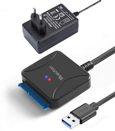 Mueuton Adattatore SATA USB 3.0, Cavo adattatore per disco rigido SATA III per HDD/SSD da 3,5/2,5 pollici con adattatore di alimentazione 12V/2A Supporta UASP