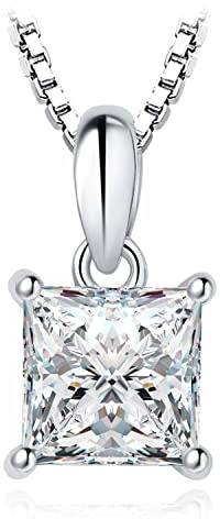 JewelryPalace Prinzessschliff 1ct Moissanite Kette Anhänger, Braut Schmuck Set, Halskette Damen Silber 925 Collier Damen mit Stein, Schmuck Mädchen Geschenk für Frauen Rosegold Gold 45CM