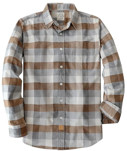 Dubinik® 6 oz Camisa Franela Hombre Casual Botones Algodón Camisas Manga Larga Cuadros con Bolsillos Trabajo Blanco Gris Bronceado L