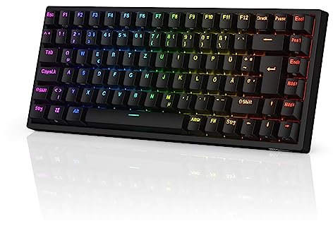 RK ROYAL KLUDGE RK84-DE 75% Gaming-Tastatur, 85 Tasten Kompakte Tastatur, Bluetooth Mechanische Tastatur, Blaue Schalter, RGB Hintergrundbeleuchtung, 2.4Ghz Gaming Tastatur für Mac & Win, QWERTZ