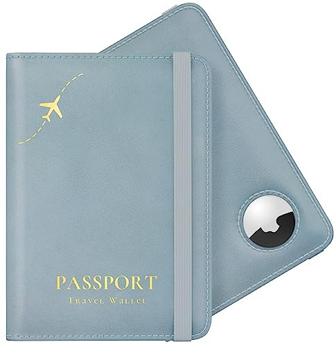 Stouchi Reisepasshülle, Airtag Reisepass Geldbörsen Kunstleder Passhülle Schutzhülle Tasche für Damen Herren, Reisedokumente,Geschenk Passinhaberdeckel Karteninhaber Azurblau