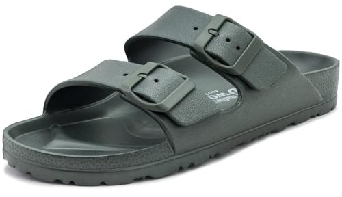 Natural World Ciabatte Gomma Vegan Mare Piscina Kaki Doppia Fascia Unisex, Verde, 44 EU