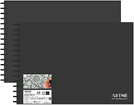 Artme Blocco per schizzi A5 2pz, 30 fogli (160 gsm), Rilegatura a spirale per album da disegno
