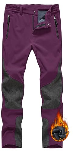 YSENTO Damen Wanderhose Outdoorhose Wasserdicht Softshellhose Winter Warm Gefüttert Winddicht Skihose Trekkinghose Funktionshose(Lila,XL)