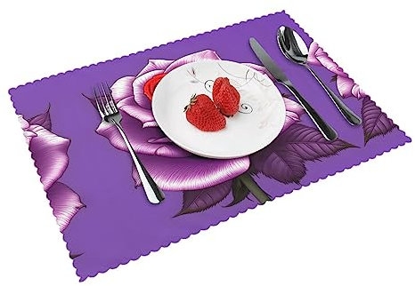 Set di Tovagliette e Sottopiatti in Stile Unico con Rosa Fucsia, Protegge Perfettamente il Tavolo da Pranzo, 45,7 x 30,5 cm, Antiscivolo e Resistente alle Alte Temperature, Decorazione per Banchetti
