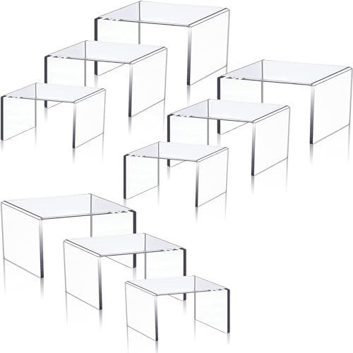 Duscdesp 9er-Pack Kleiner Acryl Ständer, Transparentes Rechteckiges Acryl Regal für Organisation und Dekoration, Display für Desserts, Schmuck, Funko-Pop-Puppen