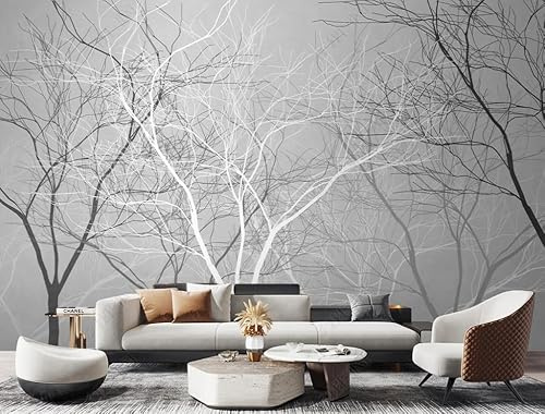 Fototapete 3D Effekt Tapeten 3D Wald, Wald, Grau, Retro Tapete Fototapeten Vlies Wandtapete Wohnzimmer Schlafzimmer Wand Schmücken 300Cm(W)*210Cm(H)