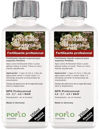 POFLO Fertilizante profesional para especies de Photinia con nutrientes específicamente adaptados a la planta. (500ml)