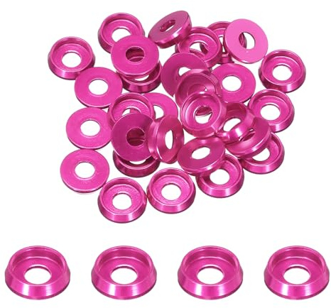 QUARKZMAN Lot de 30 Rondelles Coniques Diamètre du Trou 3 mm/0,12 Rose Vif | M3 Avec Tête en Forme de Coupe, Rondelles en Aluminium pour Vis RC/FPV/PC/Drone/Accessoires Mécaniques