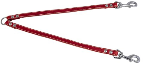 JACK AND VANILLA, Doppelleine für Hunde, Modell aus geöltem Leder, rote Farbe, Größe 16 mm x 47 cm