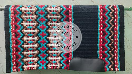 EQUIGEAR Western Ranch Horse Satteldecke aus neuseeländischer Wolle, Western-Design, handgefertigte Satteldecke, Wollpolster, Sensor Flex (Anpassung möglich) AQ129 (36 x 42)