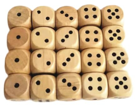 JWQFBC 20 Dadi in Legno a 6 Facce, Mini Dadi Standard, Oggetti Artigianali da Collezione con I Numeri da 1 a 6, 20 Mm per Giocattoli da Festa, Giochi di Ruol
