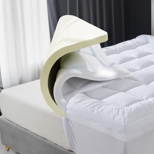 VL Memory Foam Mattress Topper Double size bed 10cm Thick with Microfiber Filled Box Stitched Quilted Bed Topper Hypoallergenic Soft & Firm Hotel Quality for Back/Side Pain Relief (Double 137 x 190cm)