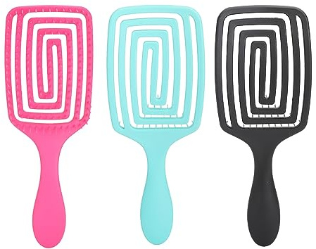 ANKROYU 3 pièces brosse à cheveux ventilée incurvée, brosse de coiffure ventilée incurvée en ABS, brosse démêlante à palette creuse, brosse ventilée incurvée pour salon à domicile