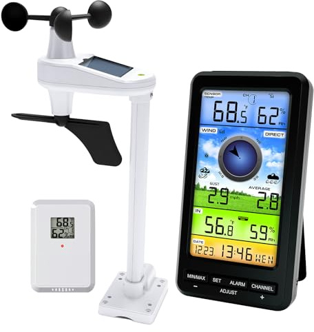 Urageuxy Weather Station Wireless Indoor Outdoor with Remote Sensor, Home Weather Station with Wind Speed/Direction, Indoor/Outdoor Thermometer and Hygrometer for Home, Yard (No WiFi)
