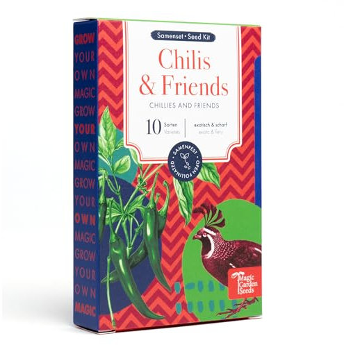 Chilis & Friends - 10 samenfeste Chili- und Kräutersorten - exotisch & scharf - Einsteiger-Saatgutset als kleines Geschenk oder für den Eigenbedarf