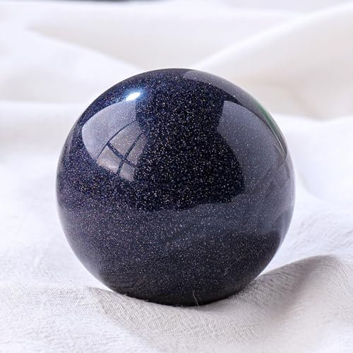 NHDVDVAV Dekorative Quarzkristallkugel, Blaue Sandsteinkristallkugel mit Holzständer, Heilkristalle, runde Kugel, Probensammlung, Heimdekoration, Kunsthandwerk,40~50mm