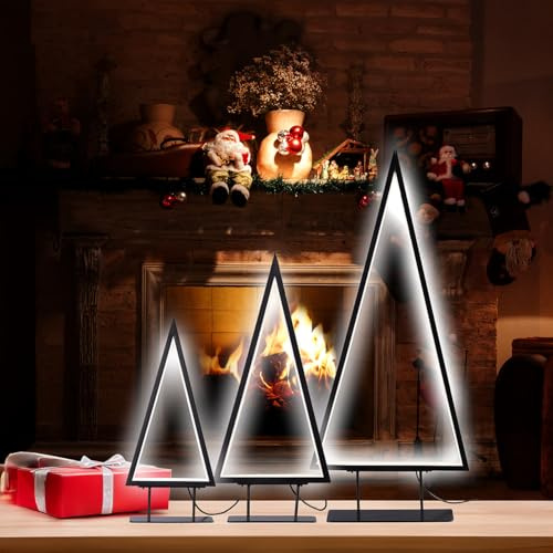 Carlo Milano Deko Baum: 3er-Set Design-Metall-Weihnachtsbäume, 36 cm, 46 cm & 70 cm Höhe, USB (LED Tanne, Weihnachtsbaum LED Metall, Weihnachtsbaumbeleuchtung)