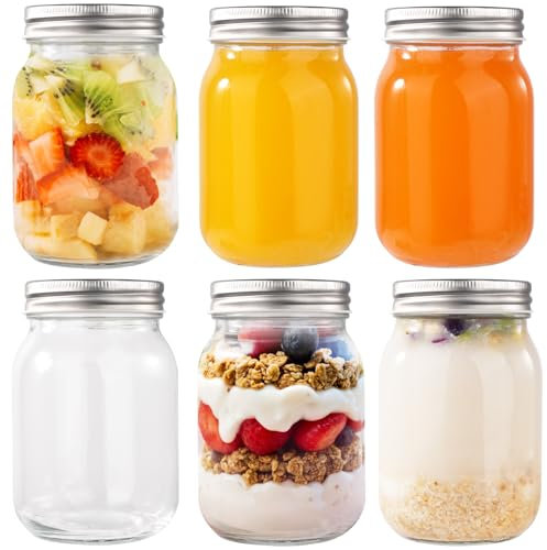 FoiiLiio 6pcs Mason Jar 500 ml,Barattoli di Vetro con Coperchio,Vasetti Vetro con Coperchio,Vasetti per conserve per Conserve per Overnight Oats,Marmellate,Yogurt,Miele