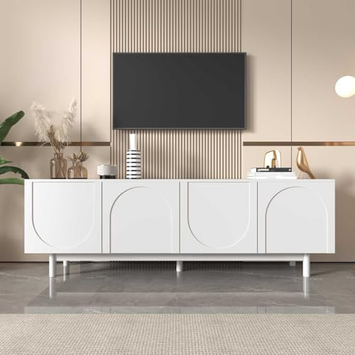 YEHTOKHOME Meuble TV Moderne,Meuble Multifonctionnel avec Espace de Rangement,Armoire à Quatre Portes,organizzatore avec étagères réglables (Blanc 1)
