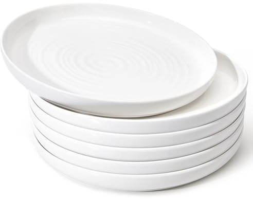 Sweese Porcelain Dinner Plates Set of 6, 10.5 Inch Dish Set - Dishwasher, Microwave, Oven Safe, Scratch Resistant, Kitchen Serving Dishes - White