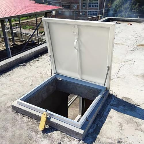 Claraboya Techo Trampilla de Acceso Al Techo a Prueba de Lluvia con Cerradura de Pestillo, Trampilla de Acero Galvanizado para Mantenimiento del Techo, Tapa de Acceso de Emergencia(60x60cm/23.6x23.6in