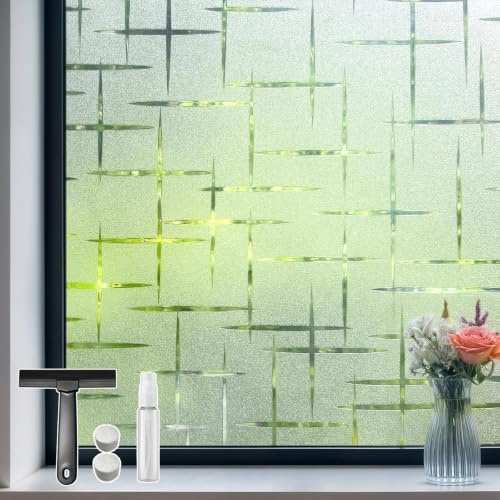 Mgood Milchglasfolie Sichtschutzfolie Fenster Folie Blickdicht, 44 x 200 cm | Dekoratives Kreuzsternmuster, Statisch Haftend, UV Schutz, Wiederverwendbar, für Innen, Küchen, Glastüren, Wohnzimmer, Büro