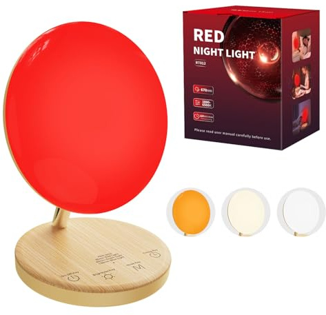 COMSYNC Lámpara de mesa roja para dormitorio, luz nocturna regulable de 5 niveles con 4 modos de color, control táctil USB-C, luz ambiental cálida y fría ajustable para el hogar y la guardería