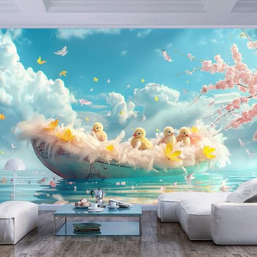 JIAOQSS Papier Peint 3D Panoramique Animaux de conte de fées fantastiques Poulets Fleurs Pour Salon Chambre Chambre D'Enfant Décoration Murale