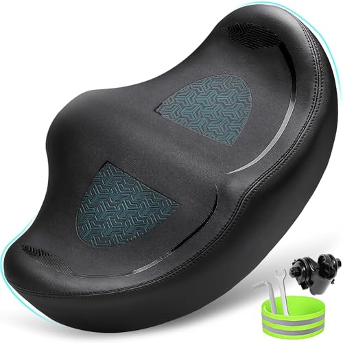 CDYWD Noseless Oversized Bike Seat for Men Women Comfort, Extra Wide Padded Bicycle Seat Cushion, Large Comfortable Bike Saddle for Peloton, Stationary Exercise Bike, Beach Cruiser, City Bike, Ebike
