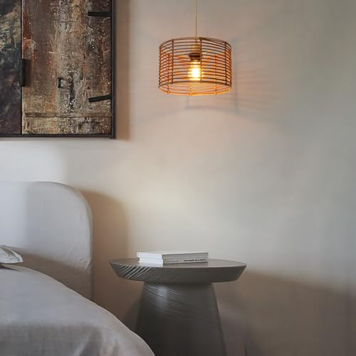 Eusamxon Rattan Pendant Light, Dome Shade Ceiling Lamp, Natural Woven Basket Design for Kitchen, Bedroom, Living Room (Bohemian, Φ28 x 16.5cm)