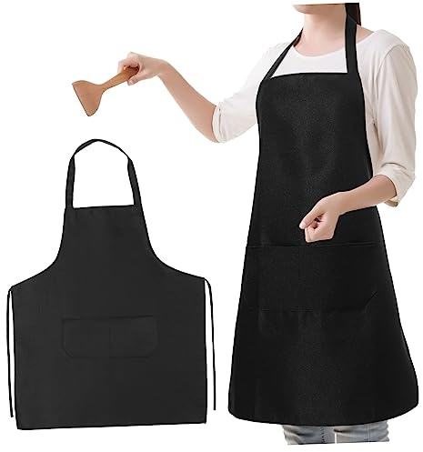 TOPPERFUN Grembiuli da Cucina Set 10 Pezzi in Poliestere Unisex Nero Lavabili Doppi Tasconi e Allacciatura Regolabile, per Chef e Camerieri in Casa e Ristorante