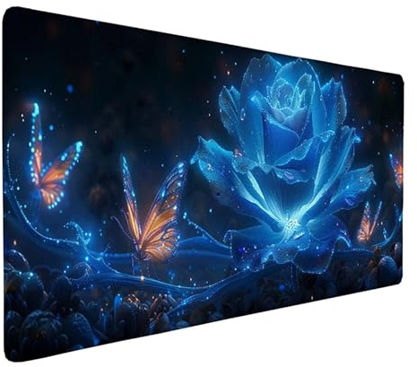 Large Blue Mouse Mat 1500x800x3mm, Waterproof Gaming Mouse Pad Rose Desk Mat with Anti-Slip Rubber Base and Stitched Edges Mousepad Office Accessories for PC, Laptop, Home Office, Gifts -ly2505BM