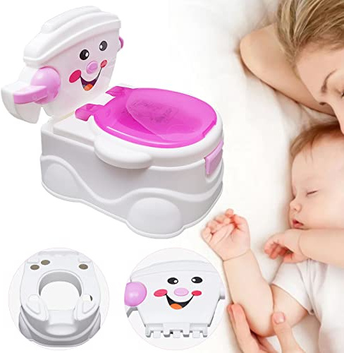 Babytöpfchen mit Smiley Gesicht PP Material Abnehmbarer Trainiertopf für Kinder 1-5 Jahre Rutschfester Stand Anti-Überschwall Höhenverstellbarer WC-Sitz Multifunktion Kinderhocker (Rosa)