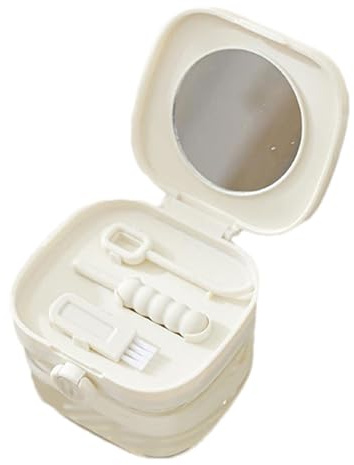 Oldmoom Boîtes De Trempage pour Dentiers - Coupe De Bain pour Dentiers,avec Miroir, Protection pour Dents, Set De Nettoyage pour, Voyage, Salle De Bain, Appareil Dentaire
