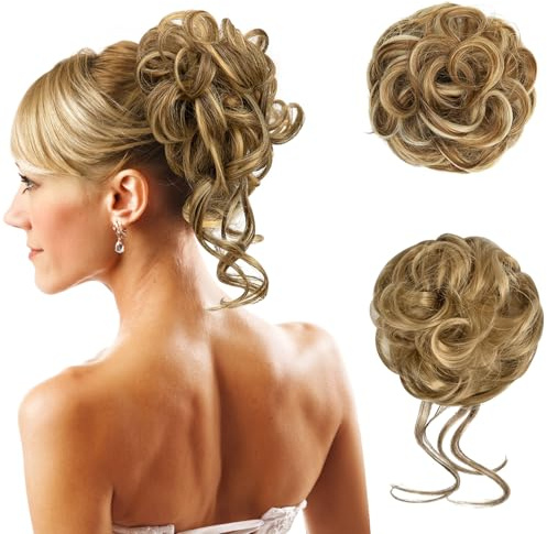 2 Stück Haarteil Mit Gummiband, Dutt Haarteil & Haardutt - Haargummi Mit Haaren für Hochsteckfrisuren, Voluminöse Haarverlängerung Blond (Goldblond)