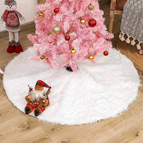 Plüsch Weihnachtsbaum Röcke Weiß, Runde Form Christbaumständer Teppich, Christbaumdecke Abdeckung Kunstfell Schneeflocke, für Weihnachtsdekoration Bodendekoration, Urlaub Baum Ornamente (50cm)