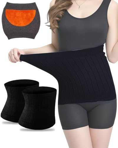 GYHWOFUL Juego de 2 calentadores de riñón para mujer, calentador de espalda y abdomen, calentador de cintura elástico para cintura de 60 a 107 cm, cinturón térmico para invierno, soporte para espalda