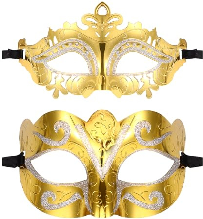 JewelryWe Masques Bal Masqué Couple: Demi-Masque Vénitien Carnaval Homme Femme avec Paillettes, Ultraléger et Réglable, pour Halloween, Déguisement, Bal Masqué, Soirée à Thème, Mascarade