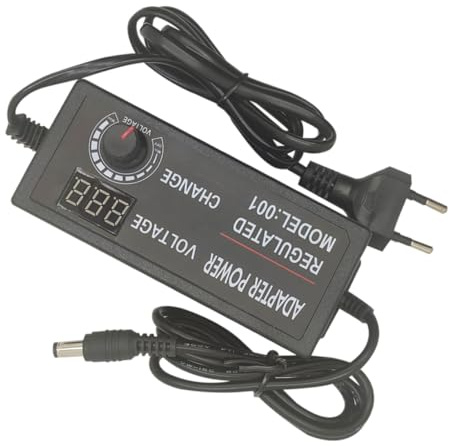BRIGHTFUFU Adaptador de Corriente 60 W con Pantalla Digital, Fuente de Alimentación Regulable de 3–12 V y 5 Tiras LED, Iluminación Decorativa y Proyectos DIY
